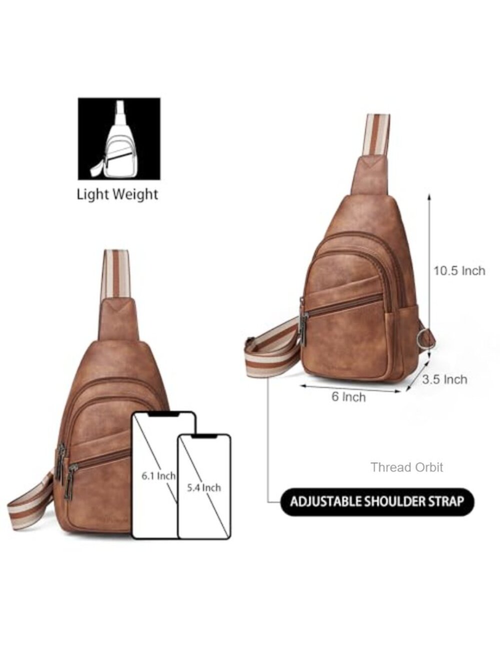 Faux Leather Sling Bag Crossbody Purse for Travel - Picture 3 of 5